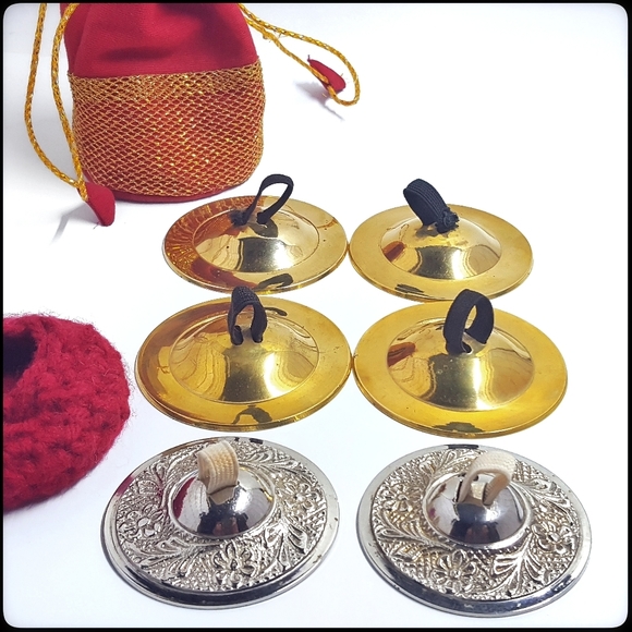 Vintage Accessories - Vtg Belly dancer finger cymbals/zills with bag